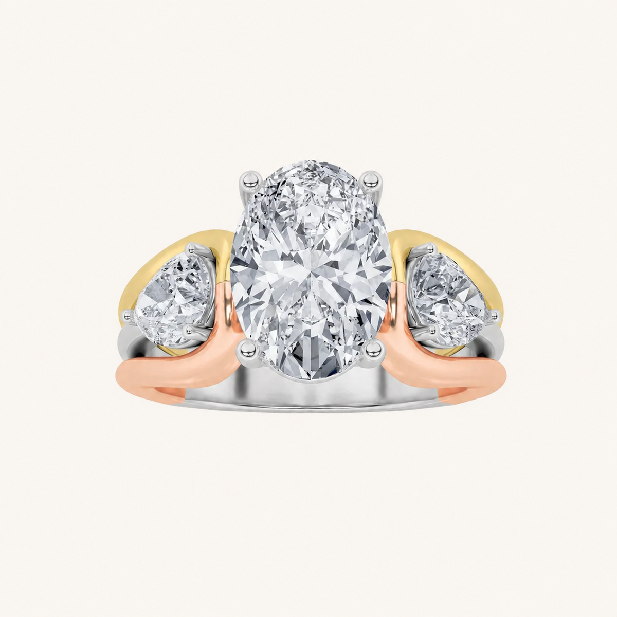 3CT Oval Cut Lab Grown Diamond Tri Color Solitaire Engagement Ring