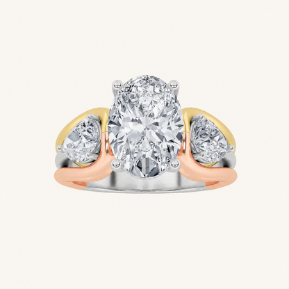 3CT Oval Cut Lab Grown Diamond Tri Color Solitaire Engagement Ring