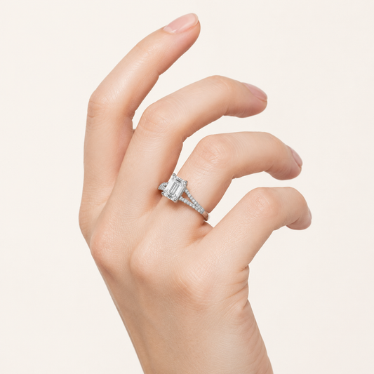 4CT Emerald Cut Lab Grown Diamond Side Stone Ring