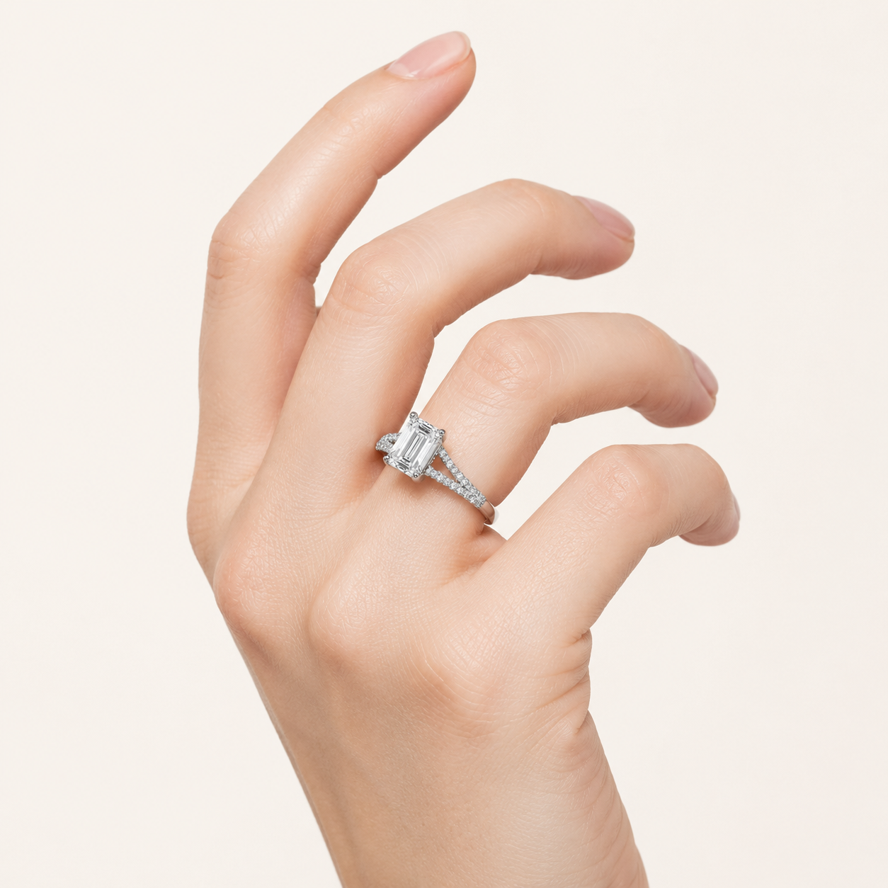 2 CT Emerald Cut Lab Grown Diamond Side Stone Ring