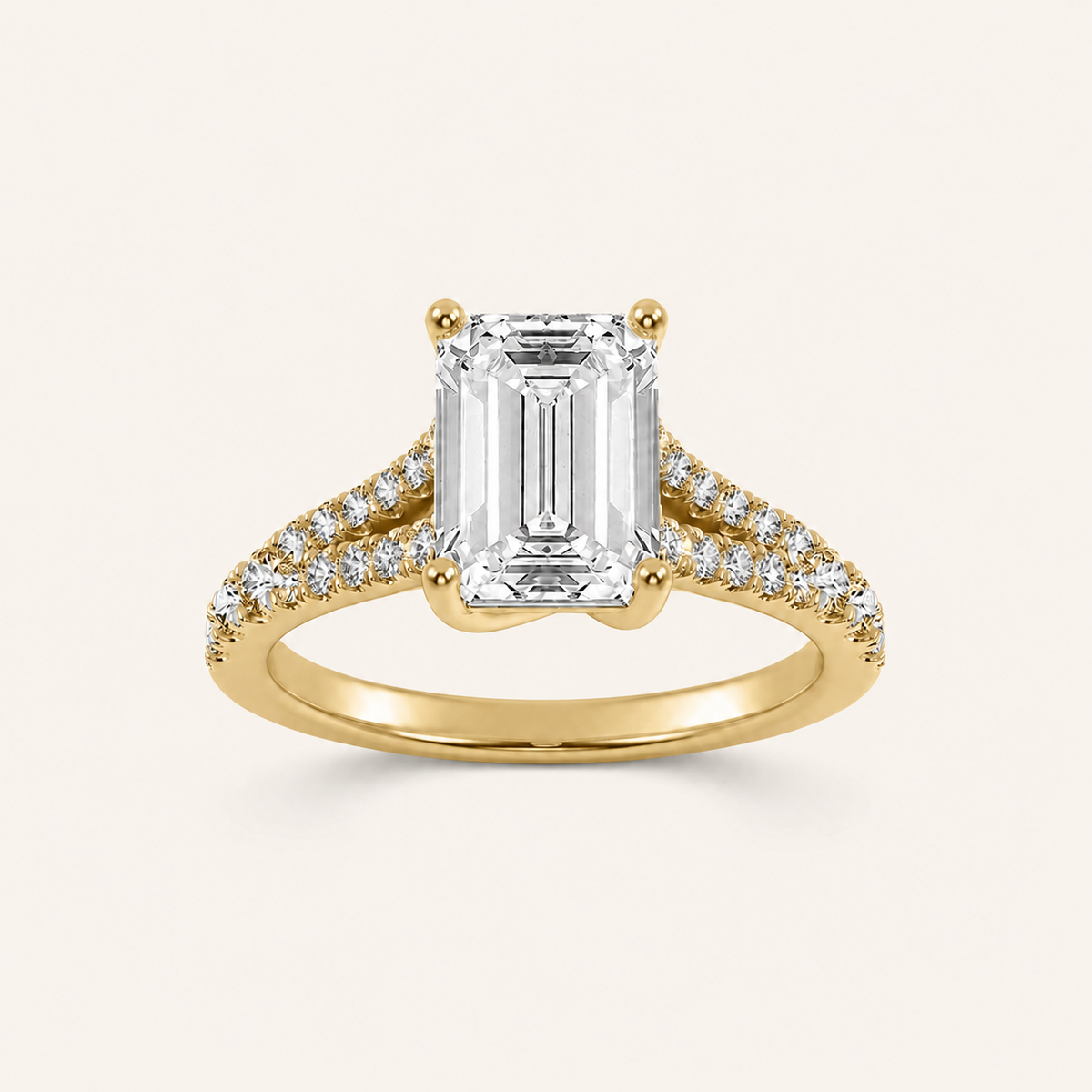 2 CT Emerald Cut Lab Grown Diamond Side Stone Ring