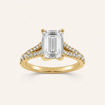 2 CT Emerald Cut Lab Grown Diamond Side Stone Ring
