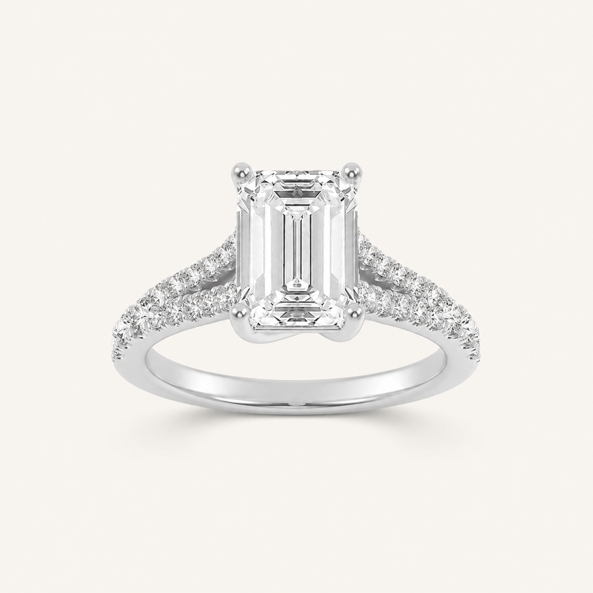 4CT Emerald Cut Lab Grown Diamond Side Stone Ring