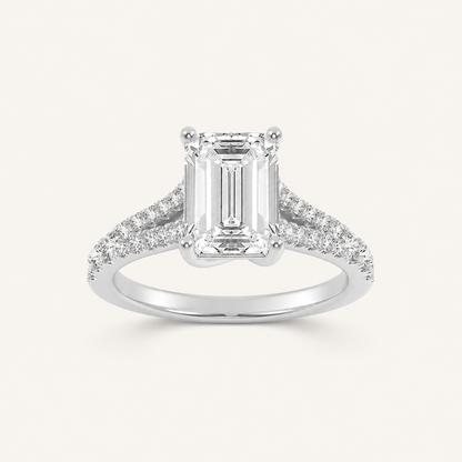 4CT Emerald Cut Lab Grown Diamond Side Stone Ring