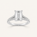 2 CT Emerald Cut Lab Grown Diamond Side Stone Ring