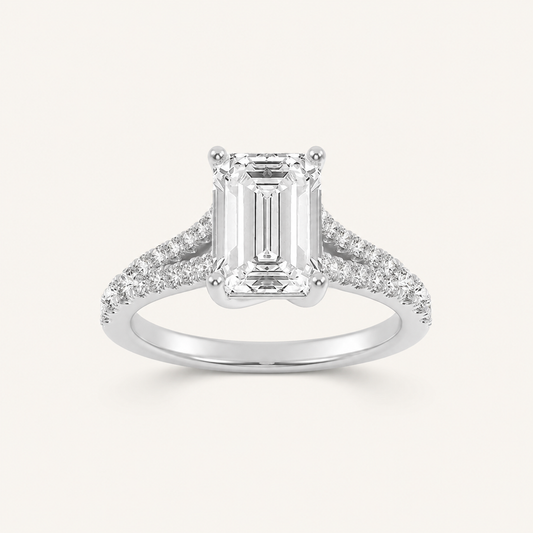 2 CT Emerald Cut Lab Grown Diamond Side Stone Ring