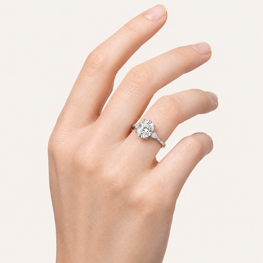 1.5CT Oval Cut Lab Grown Diamond Hidden Halo Solitaire Ring