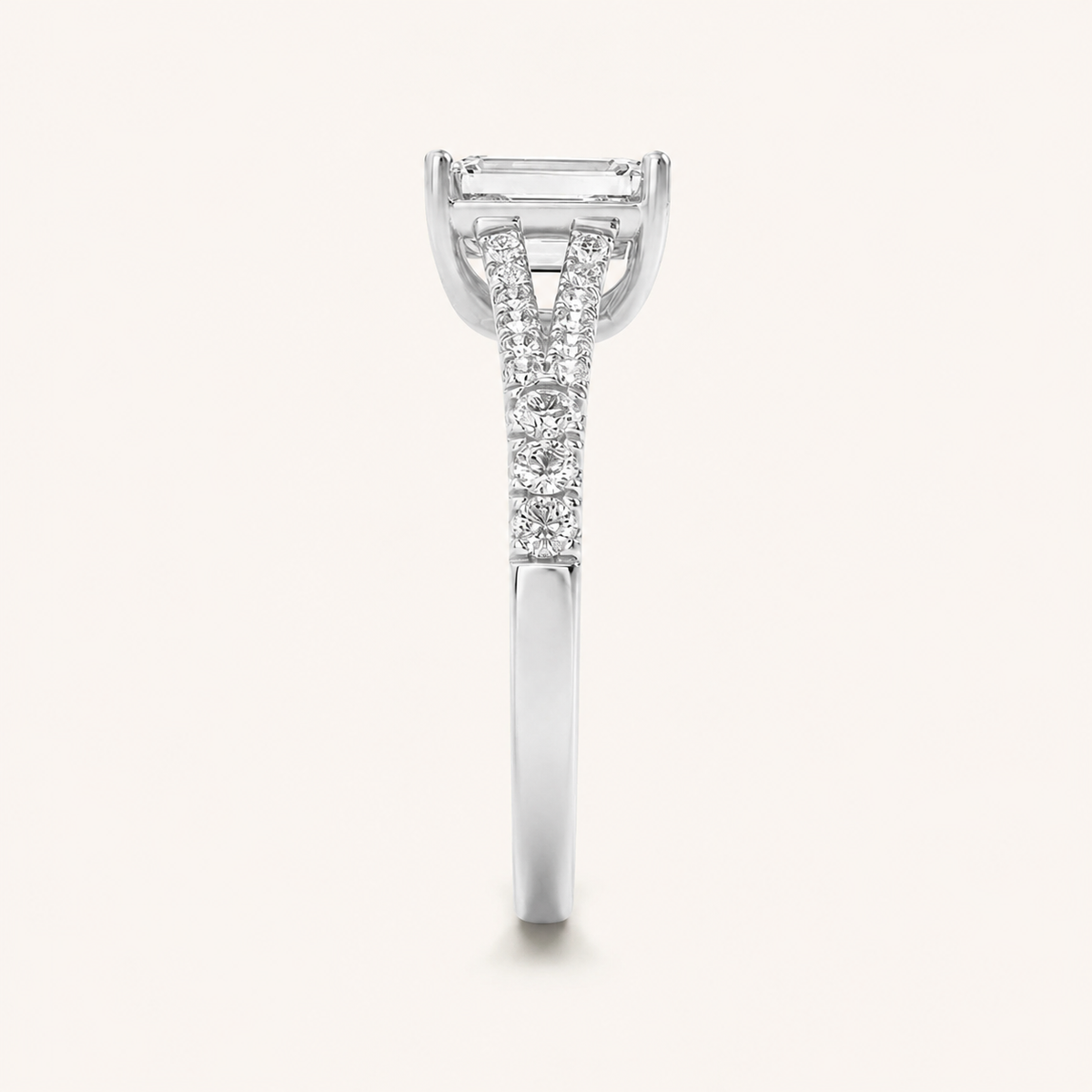 4CT Emerald Cut Lab Grown Diamond Side Stone Ring