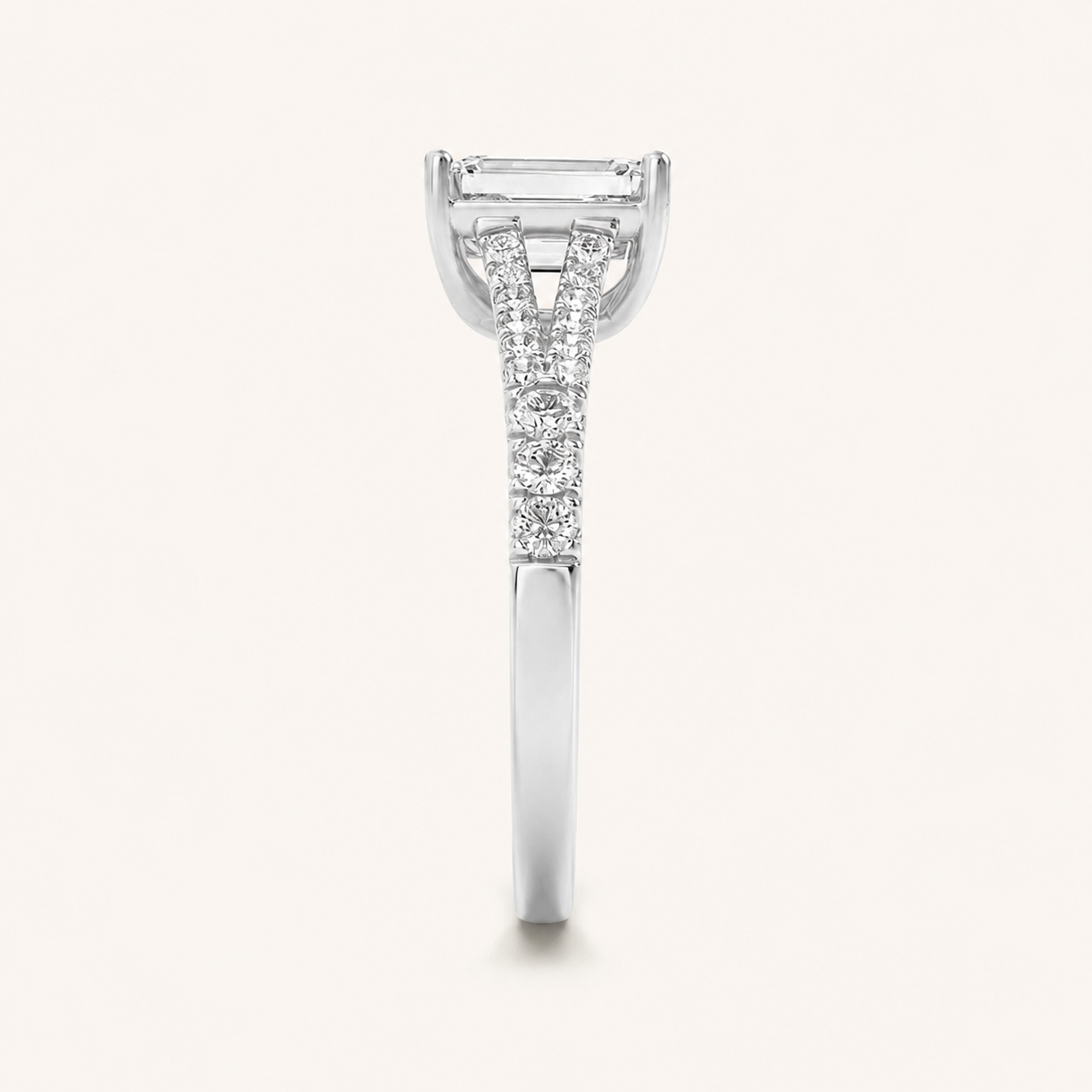 2 CT Emerald Cut Lab Grown Diamond Side Stone Ring
