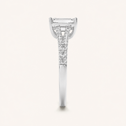 2 CT Emerald Cut Lab Grown Diamond Side Stone Ring