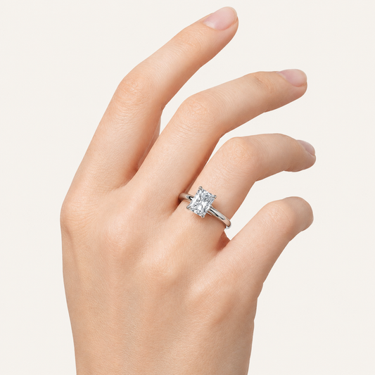 5CT Radiant Cut Lab Grown Diamond Solitaire Engagement Ring