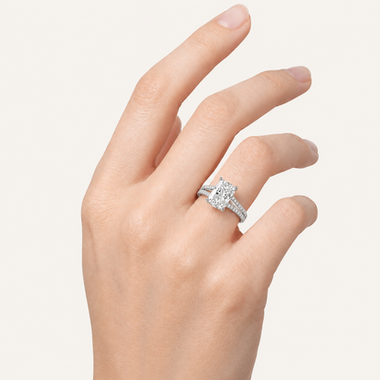 2.25 CT Elongated Cushion Cut Lab Grown Diamond Side Stone Ring