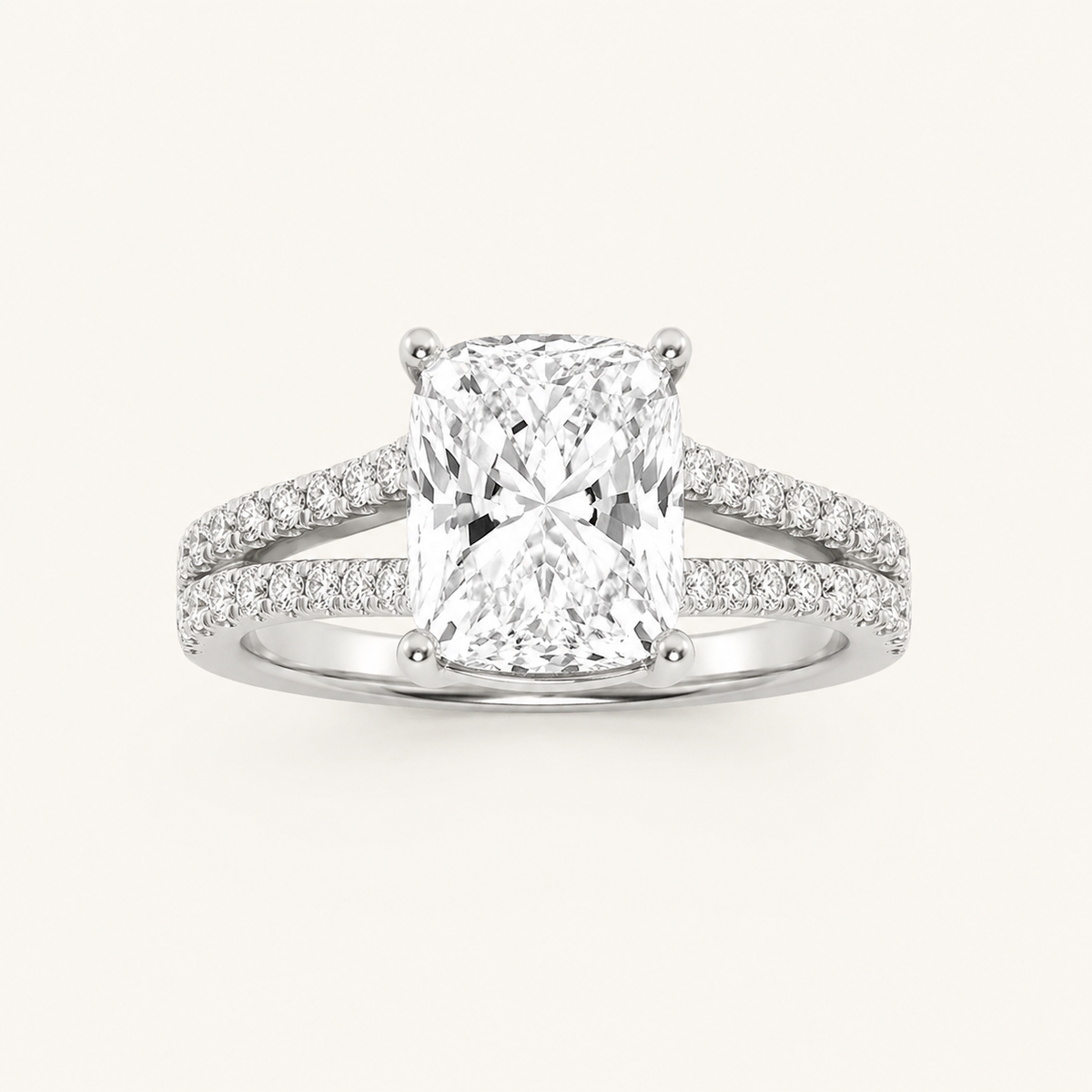 2.25 CT Elongated Cushion Cut Lab Grown Diamond Side Stone Ring