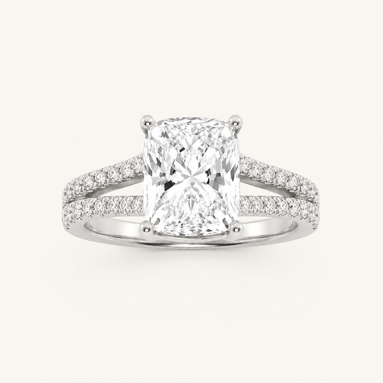 2.25 CT Elongated Cushion Cut Lab Grown Diamond Side Stone Ring