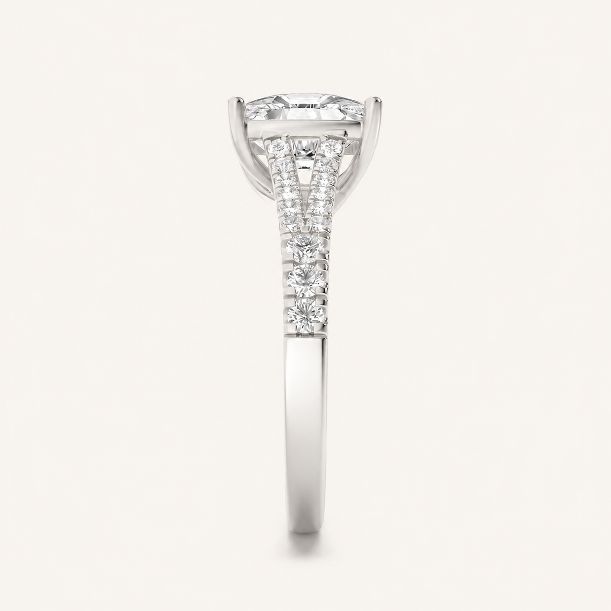 2.25 CT Elongated Cushion Cut Lab Grown Diamond Side Stone Ring