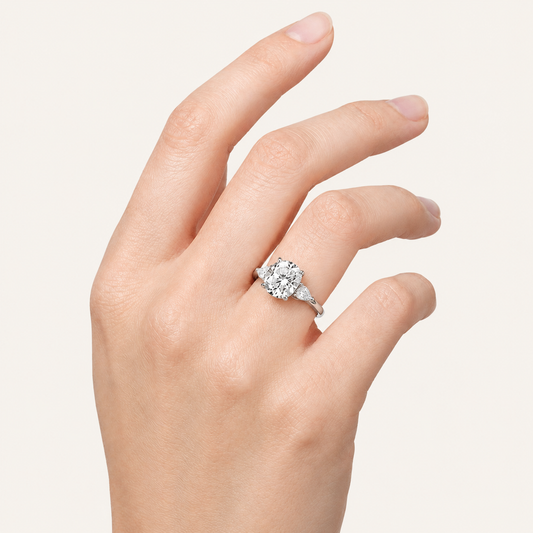 3 CT Oval Cut Lab Grown Diamond Three Stone Ring