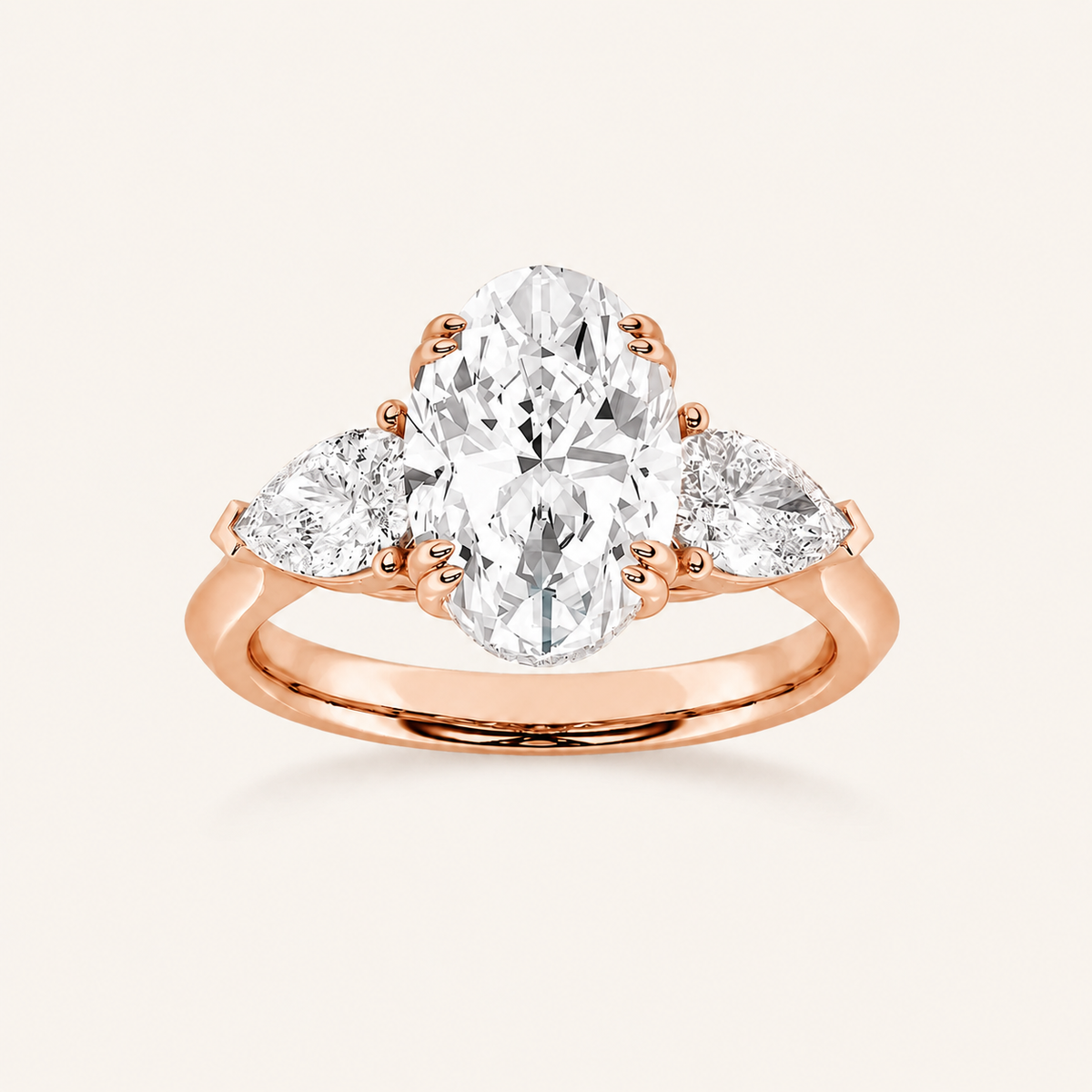 3 CT Oval Cut Lab Grown Diamond Three Stone Ring