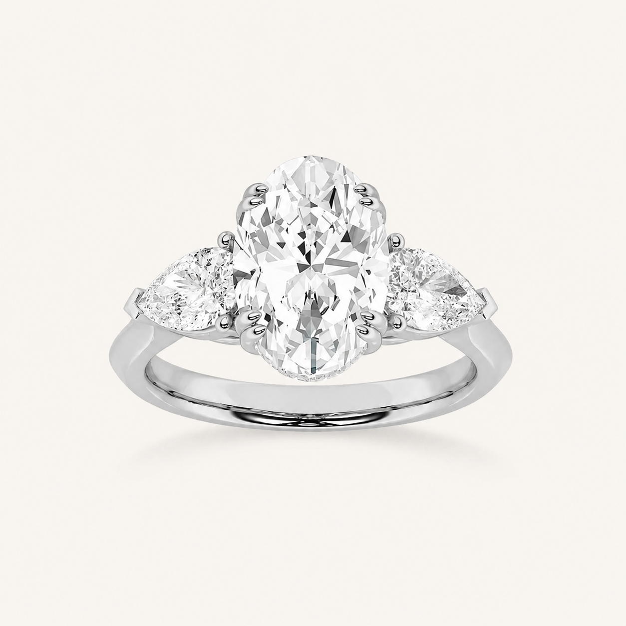 3 CT Oval Cut Lab Grown Diamond Three Stone Ring