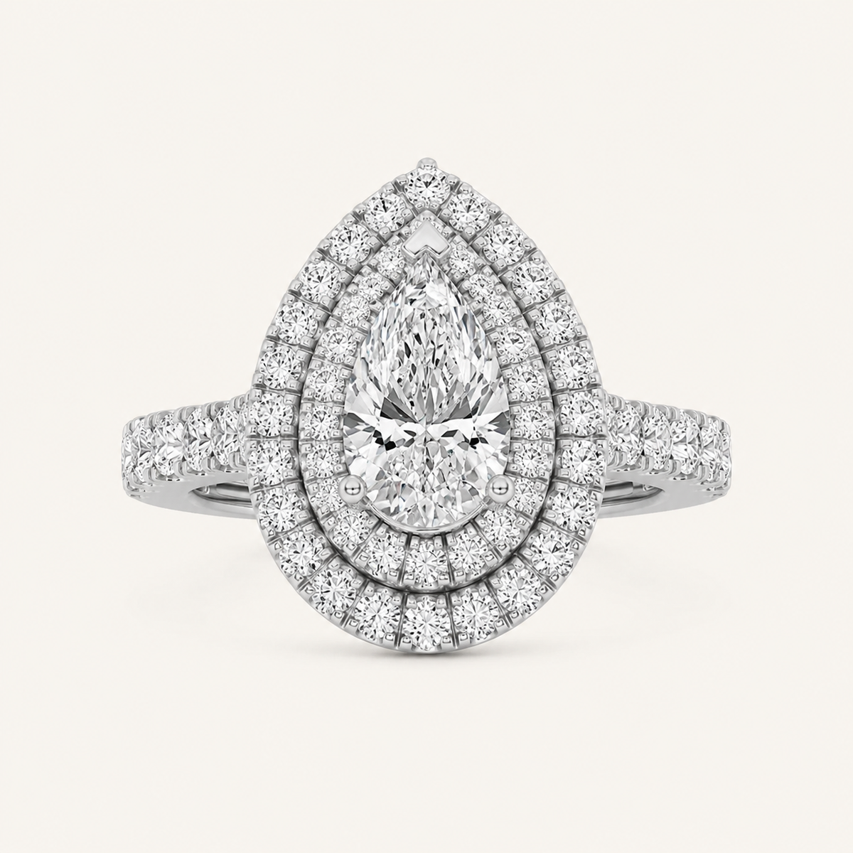 2 CT Pear Cut Lab Grown Diamond Halo Ring