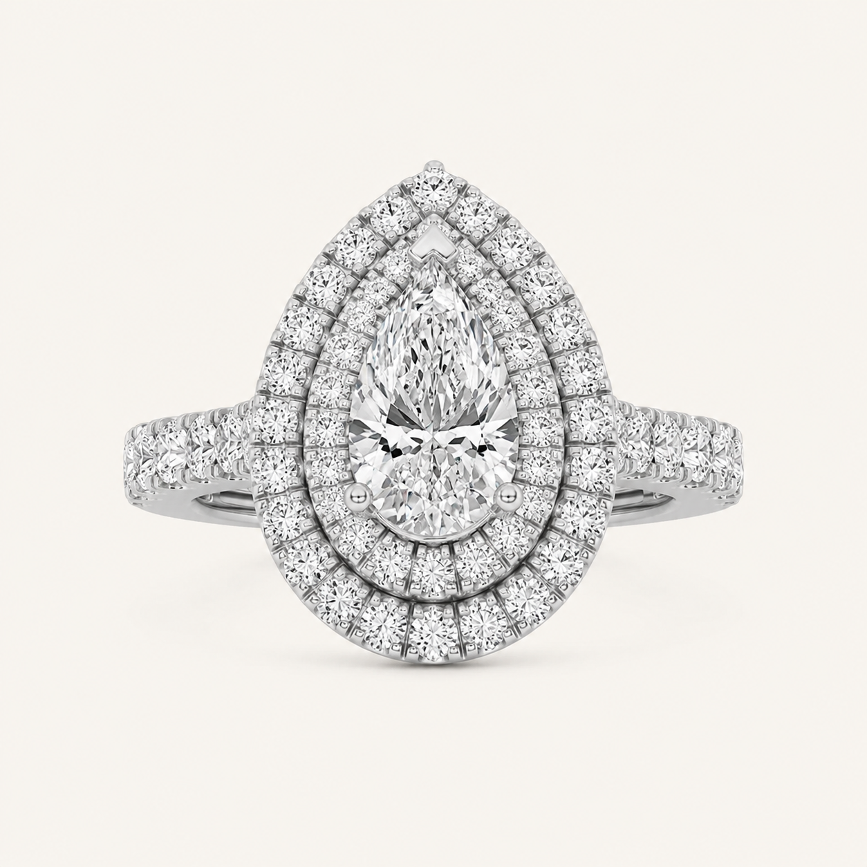 2 CT Pear Cut Lab Grown Diamond Halo Ring