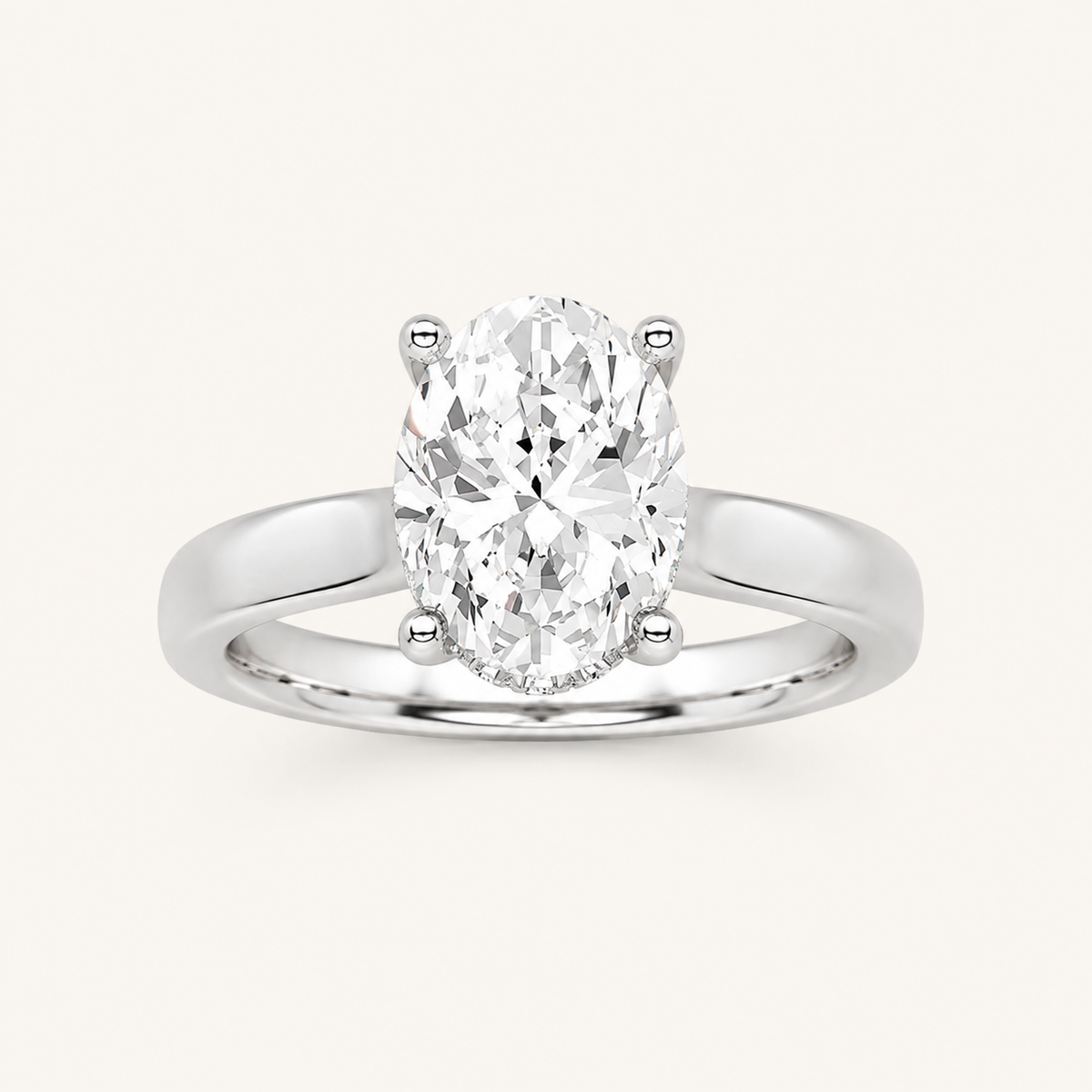 1.5CT Oval Cut Lab Grown Diamond Hidden Halo Cathedral Shank Engagement Ring