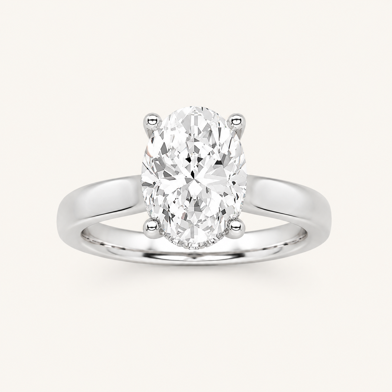 1.5CT Oval Cut Lab Grown Diamond Hidden Halo Cathedral Shank Engagement Ring