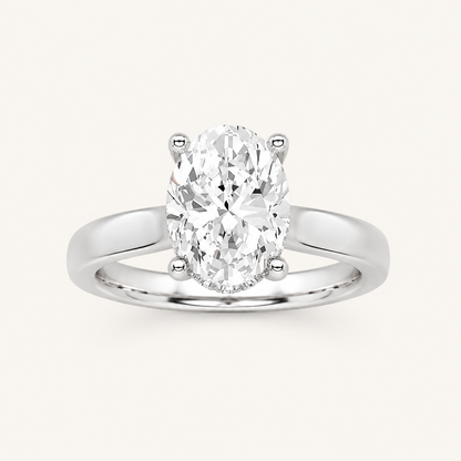 1.5CT Oval Cut Lab Grown Diamond Hidden Halo Cathedral Shank Engagement Ring