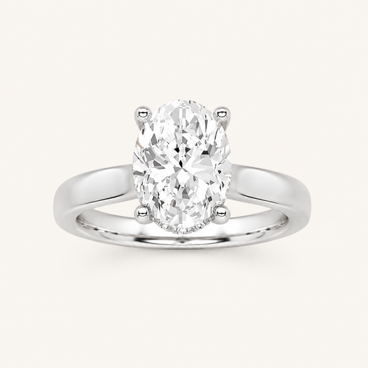 1.5CT Oval Cut Lab Grown Diamond Hidden Halo Cathedral Shank Engagement Ring