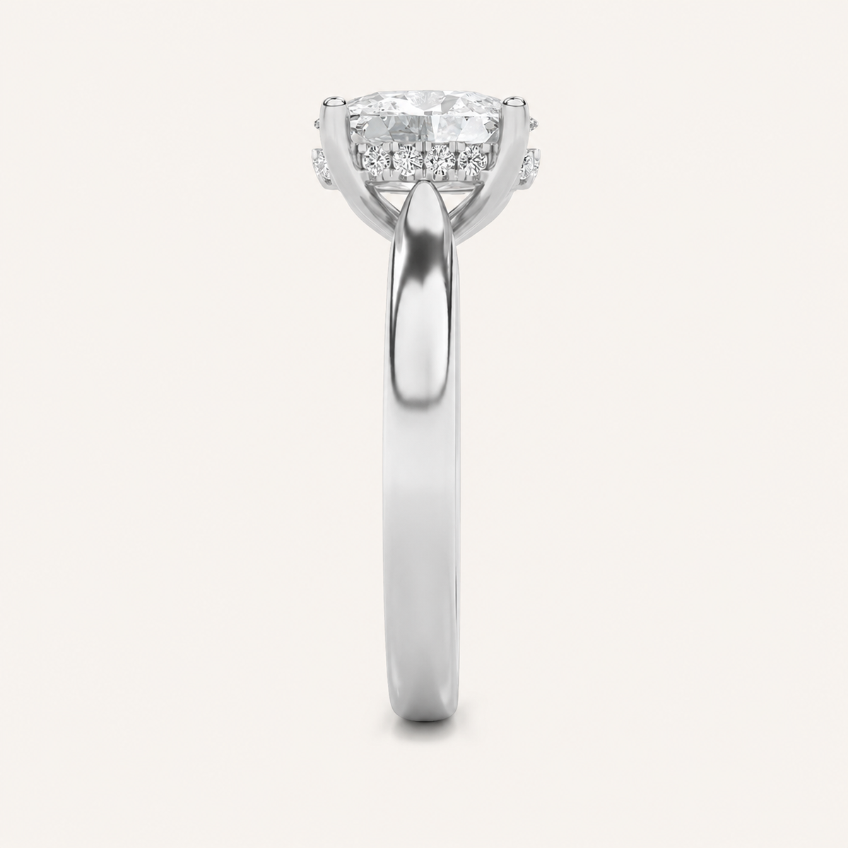 1.5CT Oval Cut Lab Grown Diamond Hidden Halo Cathedral Shank Engagement Ring