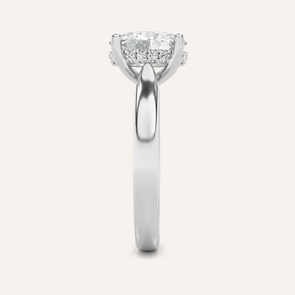 1.5CT Oval Cut Lab Grown Diamond Hidden Halo Cathedral Shank Engagement Ring