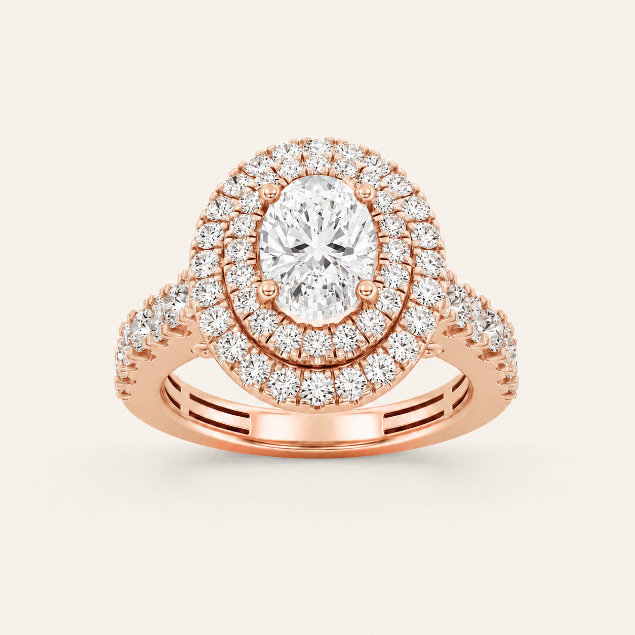 2 CT Oval Cut Lab Grown Diamond Halo Ring