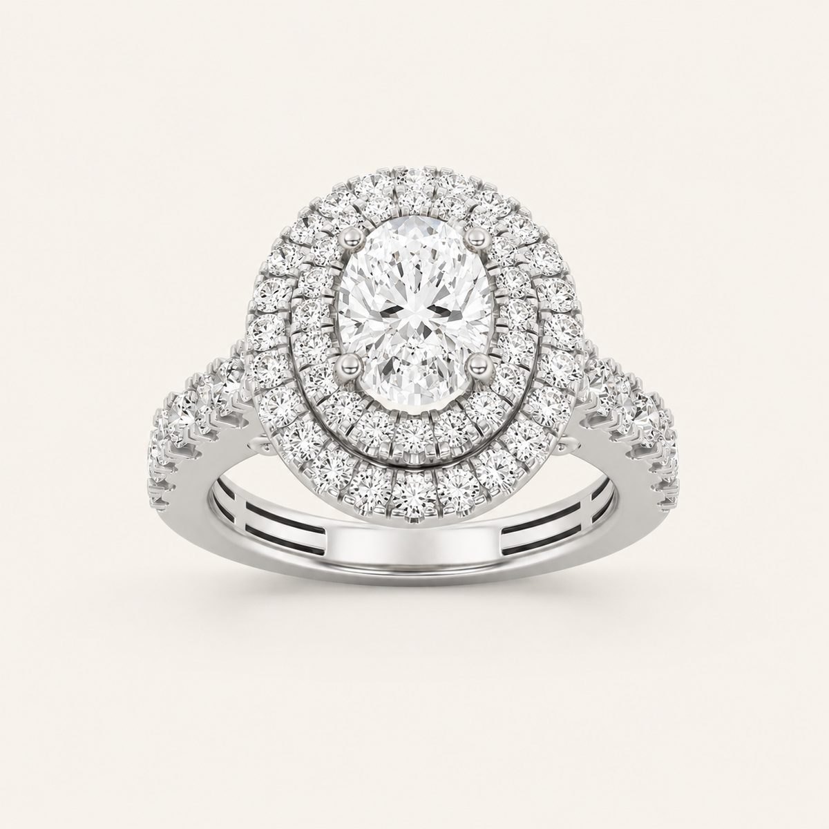 2 CT Oval Cut Lab Grown Diamond Halo Ring