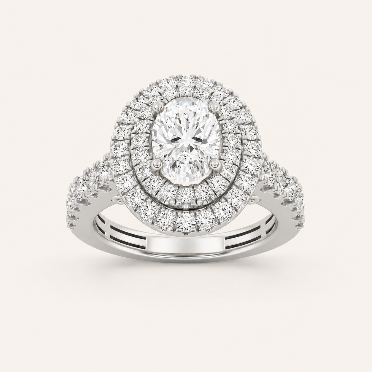 2 CT Oval Cut Lab Grown Diamond Halo Ring