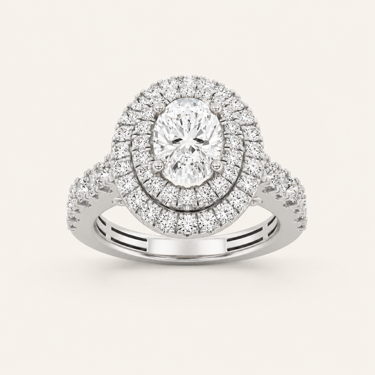 2 CT Oval Cut Lab Grown Diamond Halo Ring