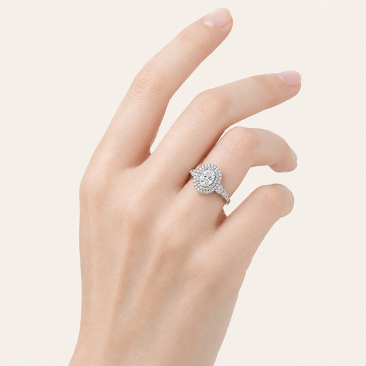 2 CT Oval Cut Lab Grown Diamond Halo Ring