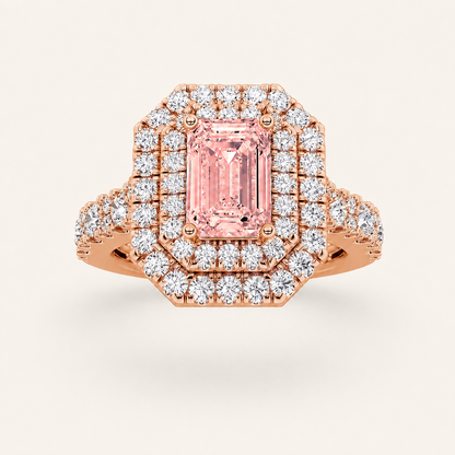 2 CT Emerald Cut Lab Grown Diamond Halo Ring