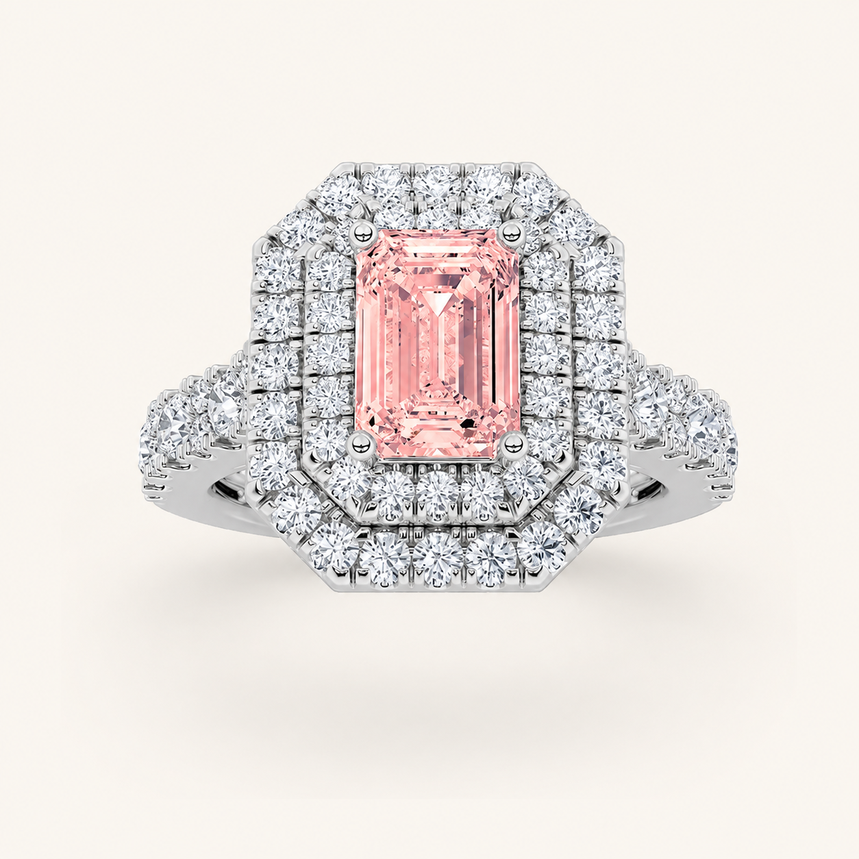 2 CT Emerald Cut Lab Grown Diamond Halo Ring