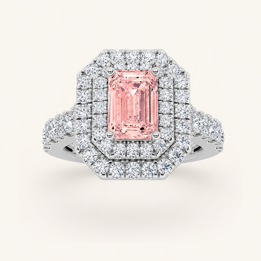 2 CT Emerald Cut Lab Grown Diamond Halo Ring