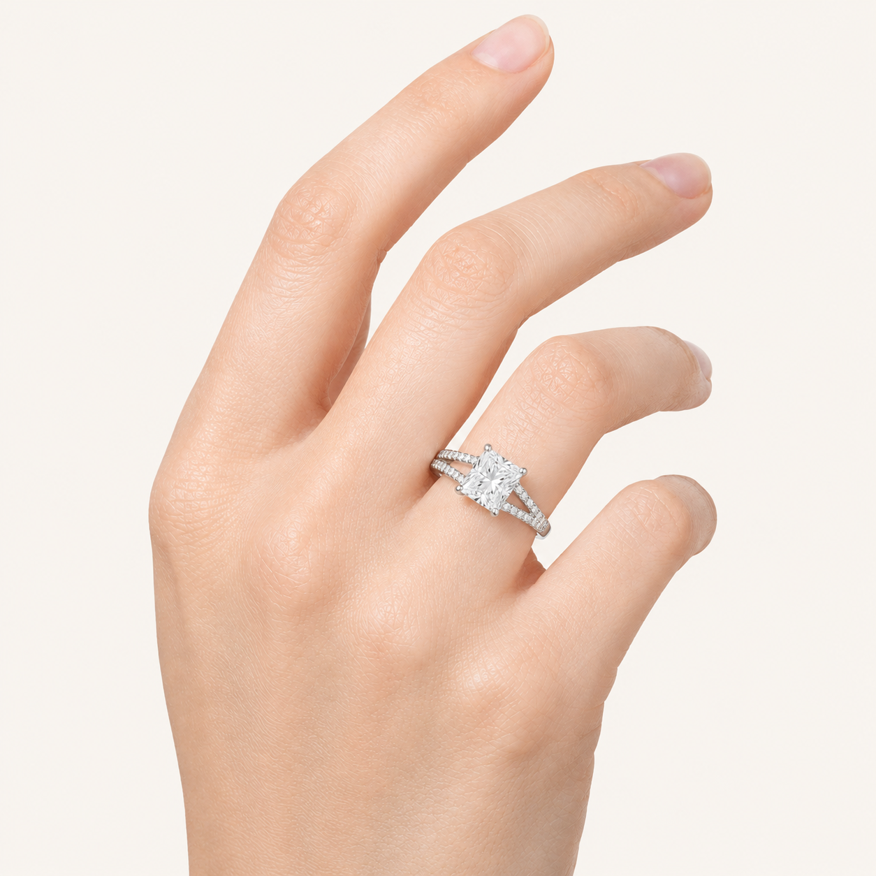 2CT Princess Cut Lab Grown Diamond Split Shank Trellis Engagement Ring