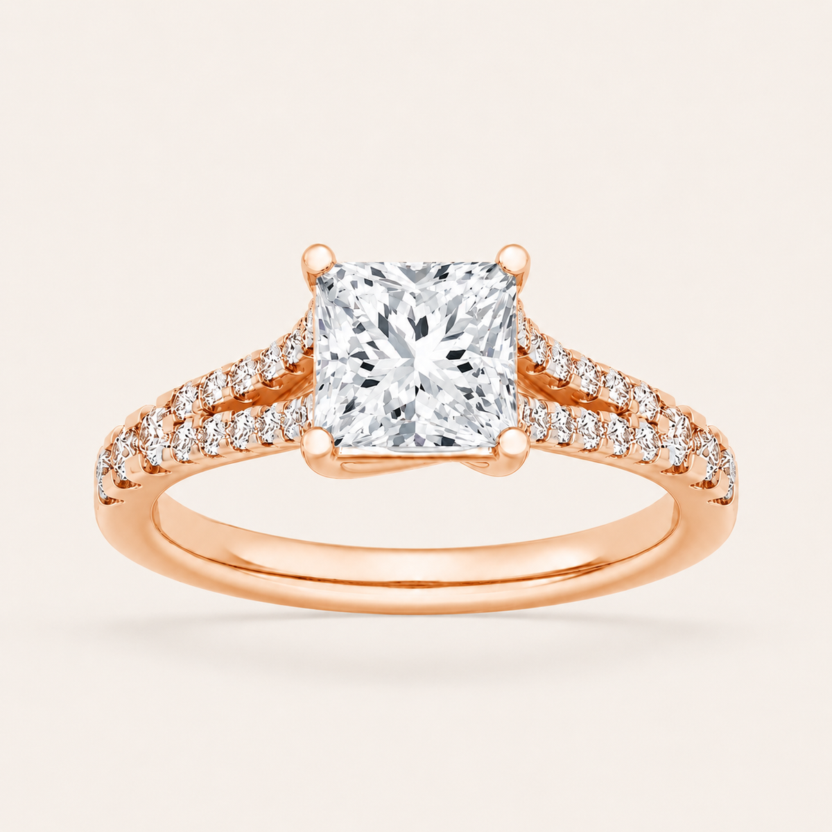 2CT Princess Cut Lab Grown Diamond Split Shank Trellis Engagement Ring