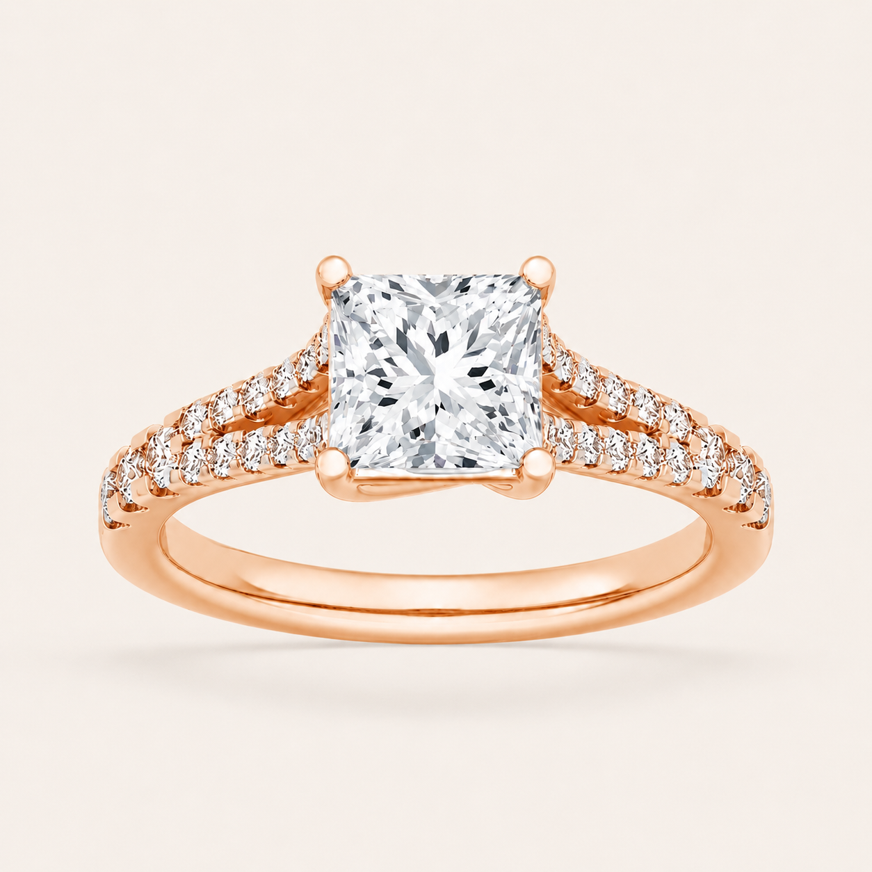 2CT Princess Cut Lab Grown Diamond Split Shank Trellis Engagement Ring