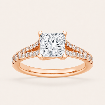 2CT Princess Cut Lab Grown Diamond Split Shank Trellis Engagement Ring