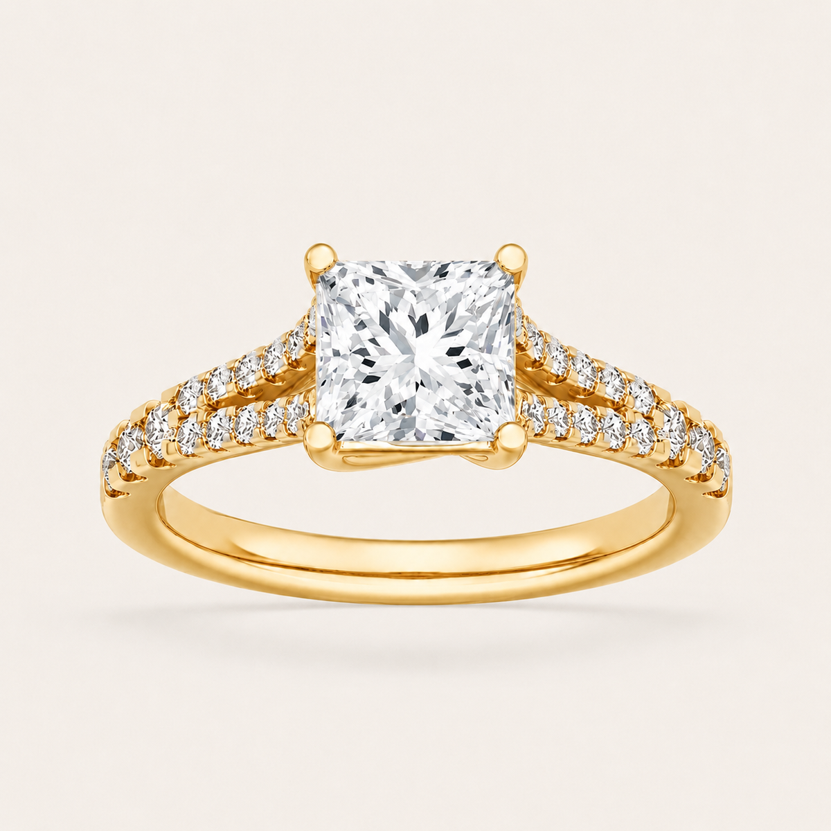 2CT Princess Cut Lab Grown Diamond Split Shank Trellis Engagement Ring