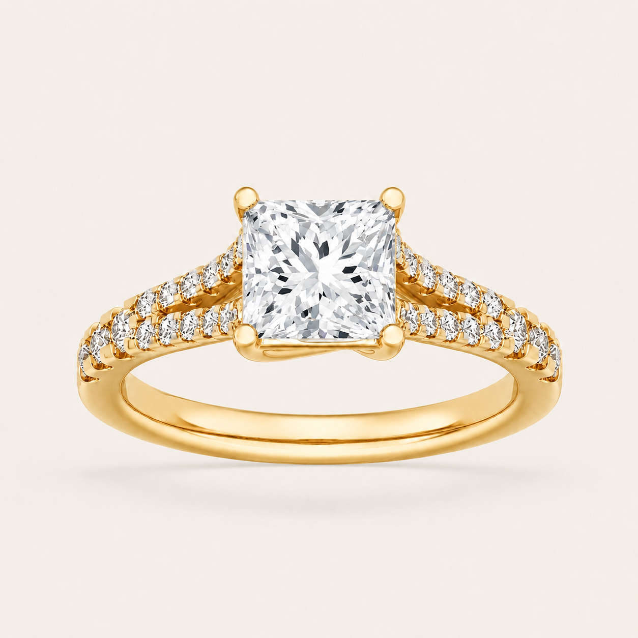 2CT Princess Cut Lab Grown Diamond Split Shank Trellis Engagement Ring