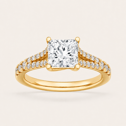 2CT Princess Cut Lab Grown Diamond Split Shank Trellis Engagement Ring