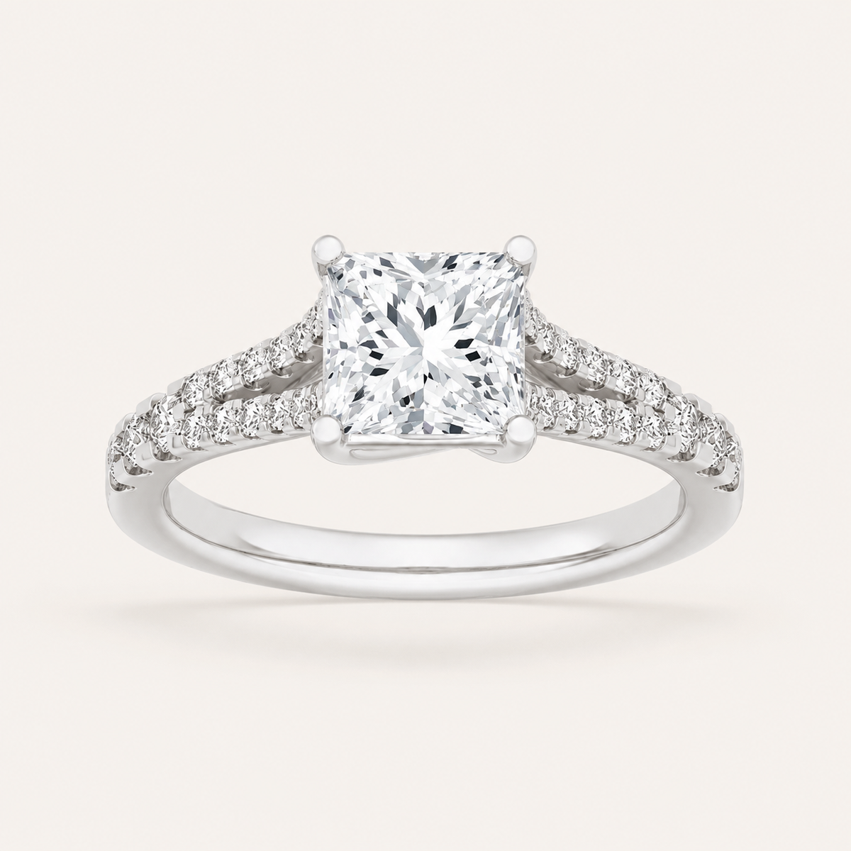 2CT Princess Cut Lab Grown Diamond Split Shank Trellis Engagement Ring