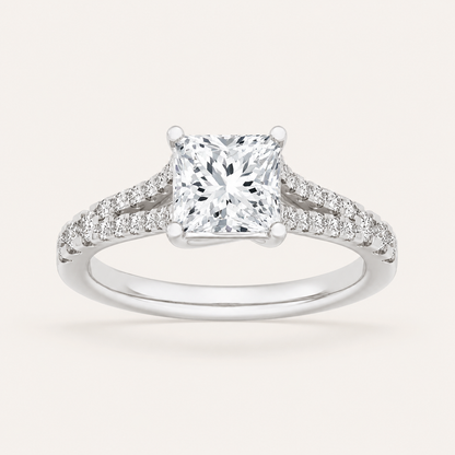 2CT Princess Cut Lab Grown Diamond Split Shank Trellis Engagement Ring