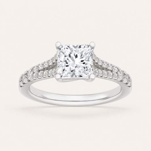 2CT Princess Cut Lab Grown Diamond Split Shank Trellis Engagement Ring