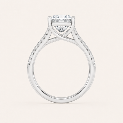 2CT Princess Cut Lab Grown Diamond Split Shank Trellis Engagement Ring