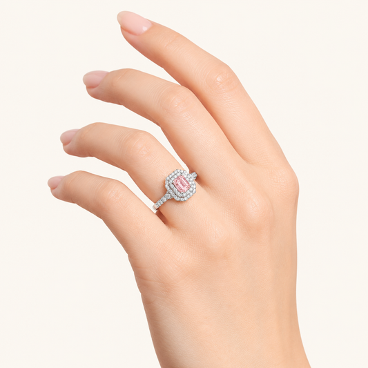 2 CT Emerald Cut Lab Grown Diamond Halo Ring